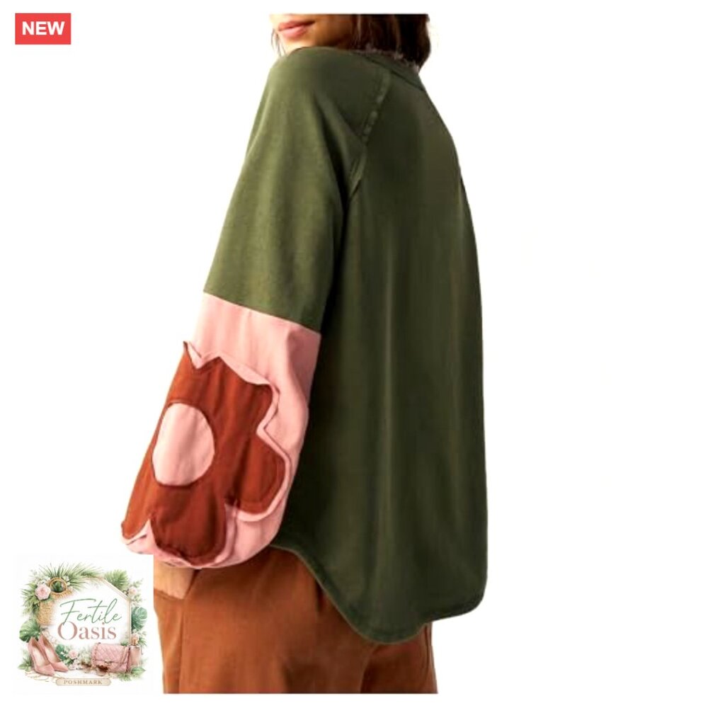 Oversized Boho Patchwork Crewneck Sweatshirt Flor… - image 3